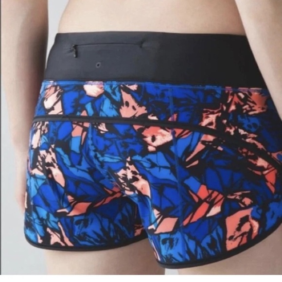 Lululemon Speed Shorts Paint Storm Harbor Blue Black Lined Size 8 - Picture 10 of 13